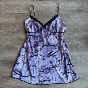 y2k pattern purple satin slip | Lace-Trim Chemise Lingerie | Purple night gown